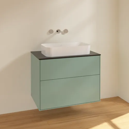 VILLEROY BOCH Toaletní skříňka Finion, 2 výsuvy, 800 x 603 x 501 mm, olivově matný lak / sklo černé matné #F63200GM, obrázek 2