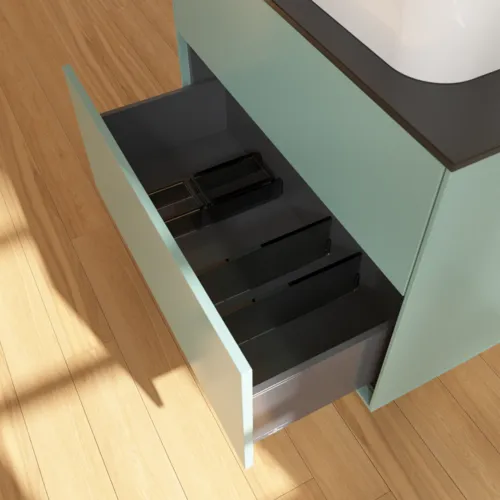 VILLEROY BOCH Toaletní skříňka Finion, 2 výsuvy, 800 x 603 x 501 mm, olivově matný lak / sklo černé matné #F63200GM, obrázek 6