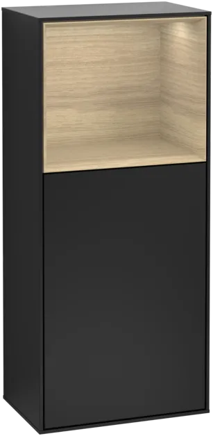 VILLEROY BOCH Boční skříňka Finion, s osvětlením, 1 dveře, 418 x 936 x 270 mm, černý matný lak / dubová dýha #F510PCPD
