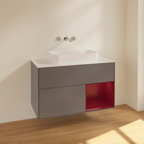 VILLEROY BOCH Toaletní skříňka Finion, s osvětlením, 2 výsuvy, 1000 x 603 x 501 mm, antracit matný lak / pivoňka matný lak / sklo bílé matné #F661HBGK, obrázek 2