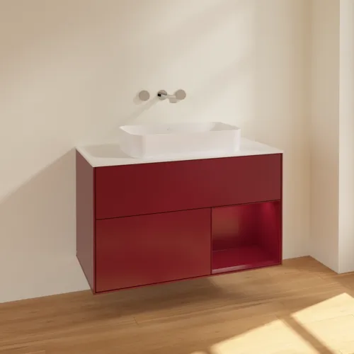 VILLEROY BOCH Toaletní skříňka Finion, s osvětlením, 2 výsuvy, 1000 x 603 x 501 mm, Peony Matt Lacquer / Peony Matt Lacquer / Glass White Matt #F661HBHB, obrázek 2