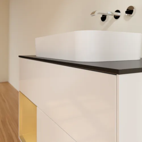 VILLEROY BOCH Toaletní skříňka Finion, s osvětlením, 2 výsuvy, 1000 x 603 x 501 mm, lesklý bílý lak / zlatý matný lak / černé matné sklo #F652HFGF, obrázek 6