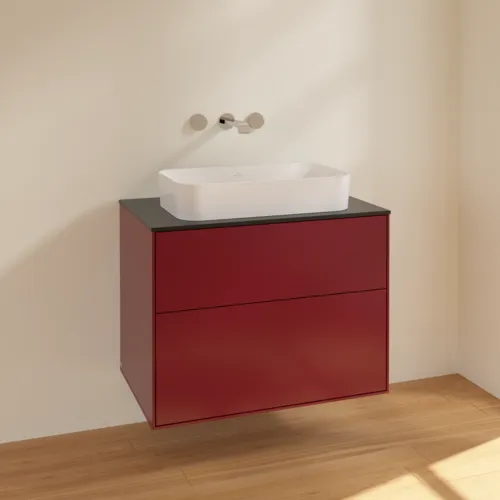 VILLEROY BOCH Toaletní skříňka Finion, 2 výsuvy, 800 x 603 x 501 mm, matný lak Peony / černé matné sklo #F63200HB, obrázek 2