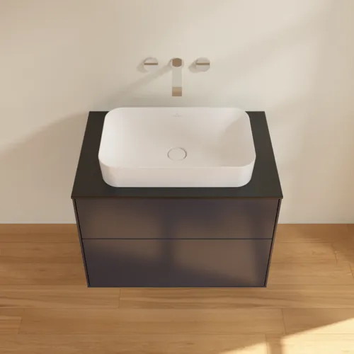 VILLEROY BOCH Toaletní skříňka Finion, 2 výsuvy, 800 x 603 x 501 mm, půlnočně modrý matný lak / černé matné sklo #F63200HG, obrázek 4