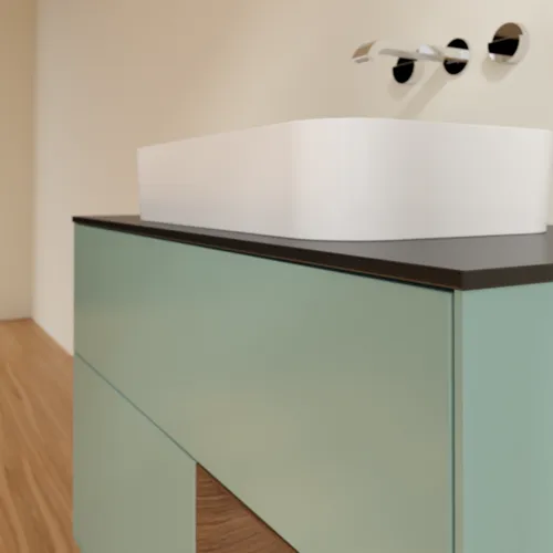 VILLEROY BOCH Toaletní skříňka Finion, s osvětlením, 2 výsuvy, 1000 x 603 x 501 mm, olivový matný lak / ořechová dýha / černé matné sklo #F662GNGM, obrázek 6