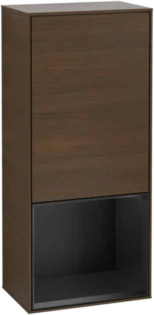 VILLEROY BOCH Boční skříňka Finion, s osvětlením, 1 dvířka, 418 x 936 x 270 mm, ořechová dýha / černý matný lak #F550PDGN