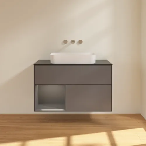 VILLEROY BOCH Toaletní skříňka Finion, s osvětlením, 2 výsuvy, 1000 x 603 x 501 mm, antracit matný lak / antracit matný lak / sklo černé matné #F652GKGK, obrázek 3