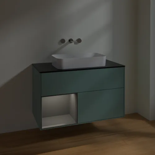VILLEROY BOCH Toaletní skříňka Finion, s osvětlením, 2 výsuvy, 1000 x 603 x 501 mm, olivový matný lak / antracitový matný lak / černé matné sklo #F652GKGM, obrázek 5