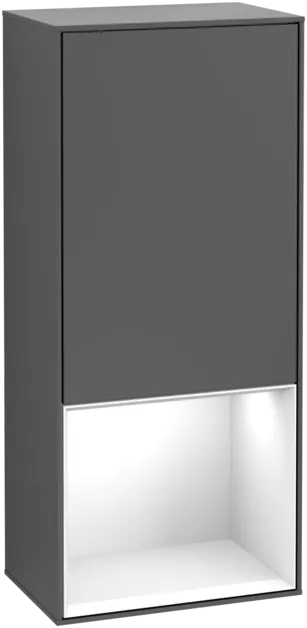 VILLEROY BOCH Boční skříňka Finion, s osvětlením, 1 dveře, 418 x 936 x 270 mm, antracitový matný lak / lesklý bílý lak #F550GFGK