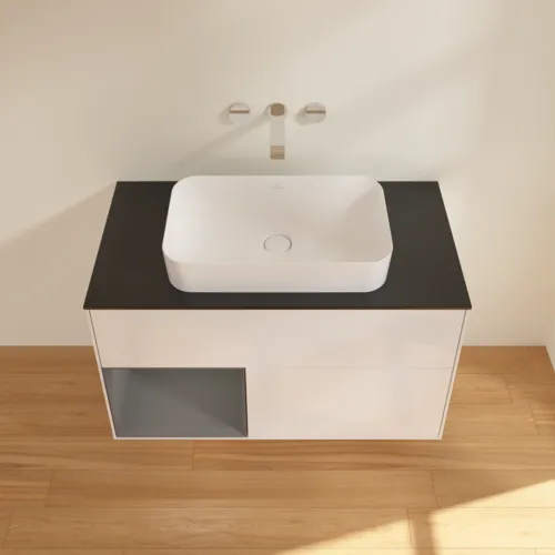 VILLEROY BOCH Toaletní skříňka Finion, s osvětlením, 2 výsuvy, 1000 x 603 x 501 mm, lesklý bílý lak / antracitový matný lak / černé matné sklo #F652GKGF, obrázek 4