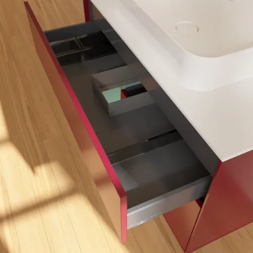 VILLEROY BOCH Toaletní skříňka Finion, s osvětlením, 2 výsuvy, 1000 x 603 x 501 mm, Pivoňka matný lak / Olivový matný lak / Sklo bílé matné #F651GMHB, obrázek 8