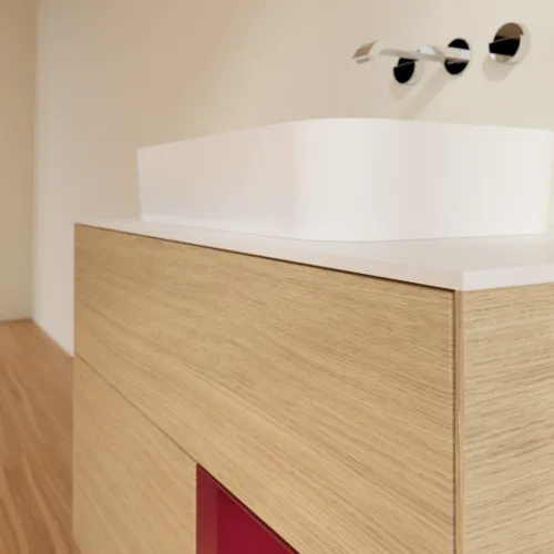 VILLEROY BOCH Toaletní stolek Finion, s osvětlením, 2 výsuvy, 1000 x 603 x 501 mm, dubová dýha / matný lak Pivoňka / matné bílé sklo #F661HBPC, obrázek 6