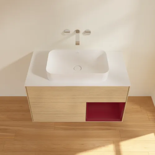 VILLEROY BOCH Toaletní stolek Finion, s osvětlením, 2 výsuvy, 1000 x 603 x 501 mm, dubová dýha / matný lak Pivoňka / matné bílé sklo #F661HBPC, obrázek 4