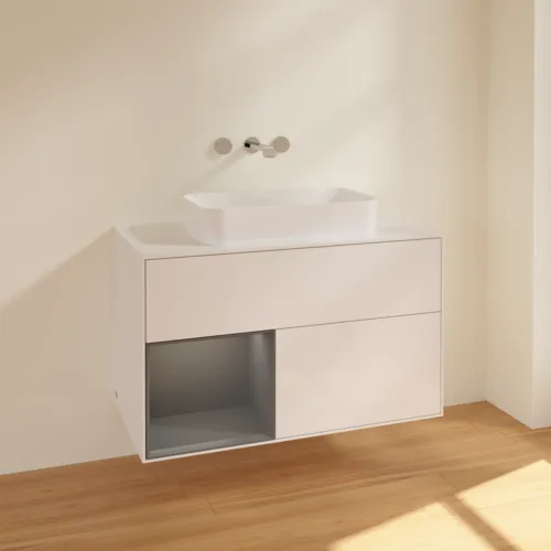 VILLEROY BOCH Umyvadlová skříňka Finion, s osvětlením, 2 výsuvy, 1000 x 603 x 501 mm, lesklý bílý lak / antracitový matný lak / bílé matné sklo #F651GKGF, obrázek 2