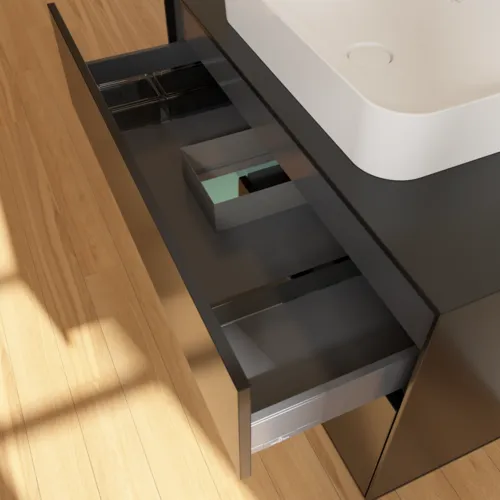 VILLEROY BOCH Toaletní skříňka Finion, s osvětlením, 2 výsuvy, 1000 x 603 x 501 mm, černý matný lak / olivový matný lak / černé matné sklo #F652GMPD, obrázek 8