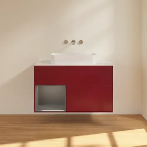 VILLEROY BOCH Toaletní skříňka Finion, s osvětlením, 2 výsuvy, 1000 x 603 x 501 mm, Pivoňka matný lak / Antracit matný lak / Sklo bílé matné #F651GKHB, obrázek 3