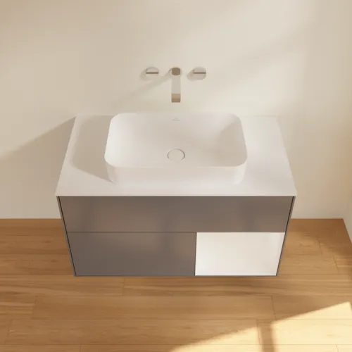 VILLEROY BOCH Toaletní skříňka Finion, s osvětlením, 2 výsuvy, 1000 x 603 x 501 mm, antracit matný lak / lesklý bílý lak / sklo bílé matné #F661GFGK, obrázek 4