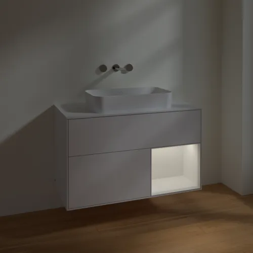VILLEROY BOCH Toaletní skříňka Finion, s osvětlením, 2 výsuvy, 1000 x 603 x 501 mm, lesklý bílý lak / lesklý bílý lak / sklo bílé matné #F661GFGF, obrázek 5
