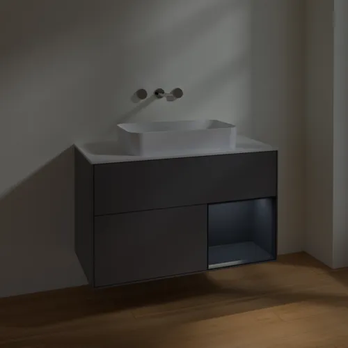 VILLEROY BOCH Toaletní skříňka Finion, s osvětlením, 2 výsuvy, 1000 x 603 x 501 mm, antracitový matný lak / půlnoční modrý matný lak / bílé matné sklo #F661HGGK, obrázek 5