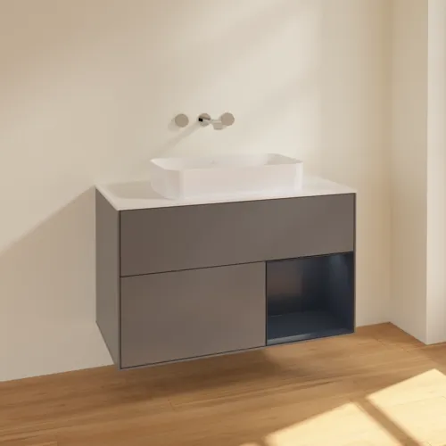 VILLEROY BOCH Toaletní skříňka Finion, s osvětlením, 2 výsuvy, 1000 x 603 x 501 mm, antracitový matný lak / půlnoční modrý matný lak / bílé matné sklo #F661HGGK, obrázek 2
