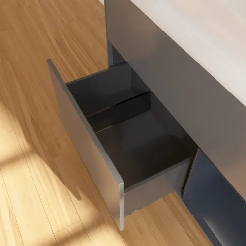VILLEROY BOCH Toaletní skříňka Finion, s osvětlením, 2 výsuvy, 1000 x 603 x 501 mm, antracitový matný lak / půlnoční modrý matný lak / bílé matné sklo #F661HGGK, obrázek 7