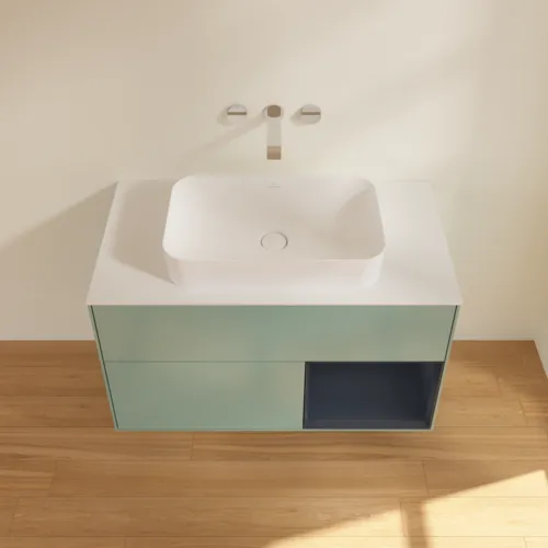 VILLEROY BOCH Toaletní skříňka Finion, s osvětlením, 2 výsuvy, 1000 x 603 x 501 mm, olivový matný lak / půlnoční modrý matný lak / bílé matné sklo #F661HGGM, obrázek 4