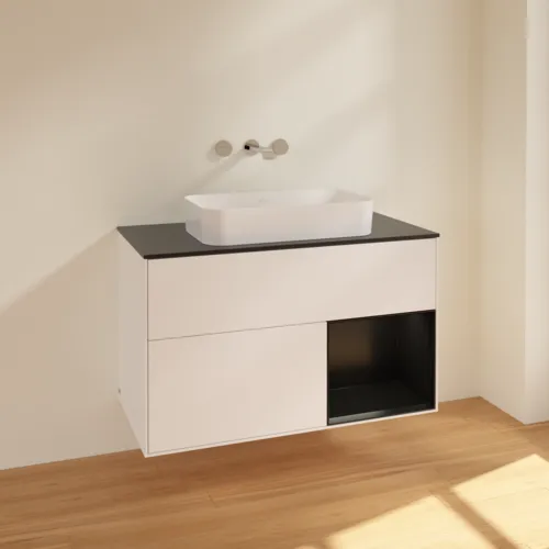 VILLEROY BOCH Toaletní skříňka Finion, s osvětlením, 2 výsuvy, 1000 x 603 x 501 mm, bílý matný lak / černý matný lak / černé matné sklo #F662PDMT, obrázek 2