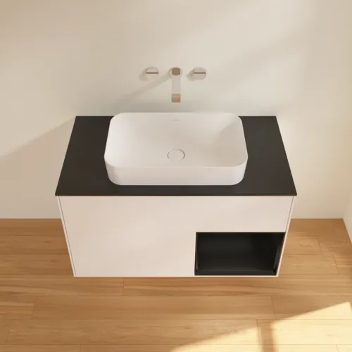 VILLEROY BOCH Toaletní skříňka Finion, s osvětlením, 2 výsuvy, 1000 x 603 x 501 mm, bílý matný lak / černý matný lak / černé matné sklo #F662PDMT, obrázek 4