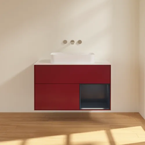 VILLEROY BOCH Toaletní skříňka Finion, s osvětlením, 2 výsuvy, 1000 x 603 x 501 mm, Pivoňka matný lak / Půlnoční modrá matný lak / Sklo bílé matné #F661HGHB, obrázek 3