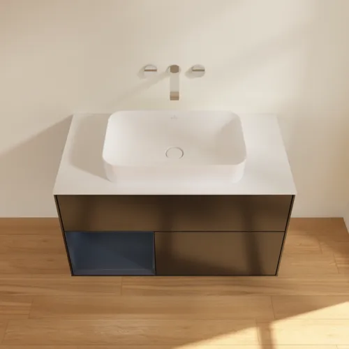 VILLEROY BOCH Toaletní skříňka Finion, s osvětlením, 2 výsuvy, 1000 x 603 x 501 mm, černý matný lak / půlnoční modrý matný lak / bílé matné sklo #F651HGPD, obrázek 4