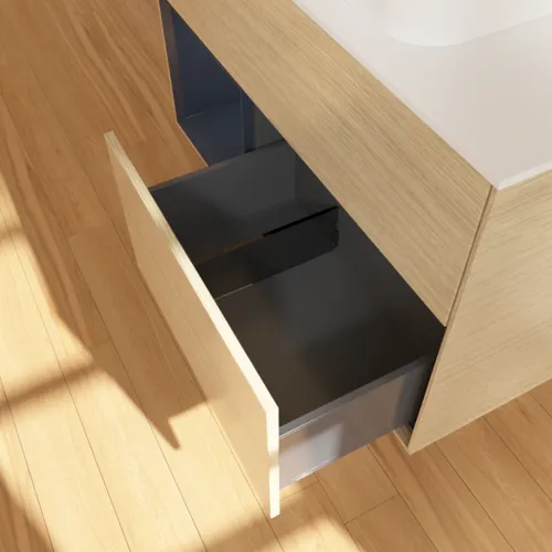 VILLEROY BOCH Toaletní skříňka Finion, s osvětlením, 2 výsuvy, 1000 x 603 x 501 mm, dubová dýha / půlnočně modrý matný lak / bílé matné sklo #F651HGPC, obrázek 7
