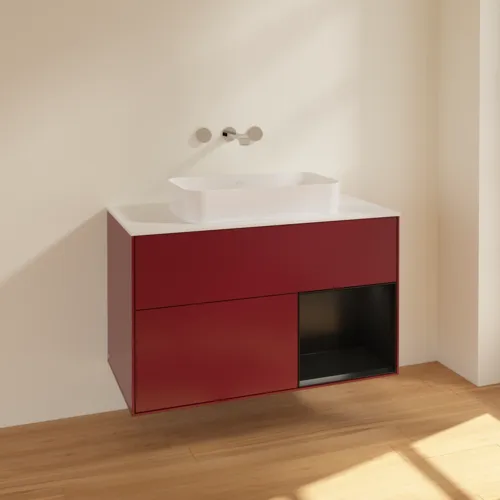 VILLEROY BOCH Toaletní skříňka Finion, s osvětlením, 2 výsuvy, 1000 x 603 x 501 mm, Pivoňka matný lak / Černý matný lak / Sklo bílé matné #F661PDHB, obrázek 2
