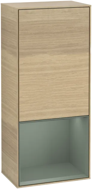 VILLEROY BOCH Boční skříňka Finion, s osvětlením, 1 dvířka, 418 x 936 x 270 mm, dubová dýha / olivově matný lak #F540GMPC