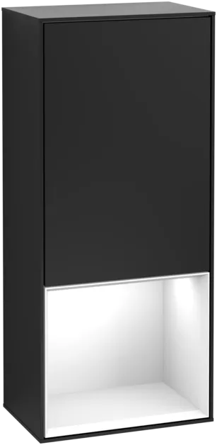VILLEROY BOCH Boční skříňka Finion, s osvětlením, 1 dveře, 418 x 936 x 270 mm, černý matný lak / lesklý bílý lak #F550GFPD