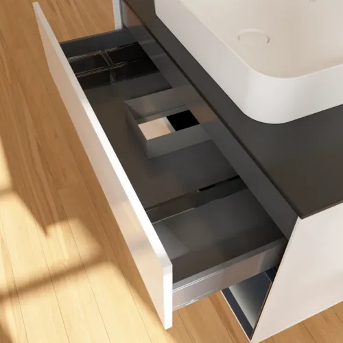 VILLEROY BOCH Toaletní skříňka Finion, s osvětlením, 2 výsuvy, 1000 x 603 x 501 mm, lesklý bílý lak / půlnoční modrý matný lak / černé matné sklo #F662HGGF, obrázek 8
