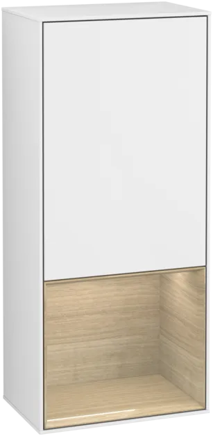 VILLEROY BOCH Boční skříňka Finion, s osvětlením, 1 dvířka, 418 x 936 x 270 mm, lesklý bílý lak / dubová dýha #F540PCGF