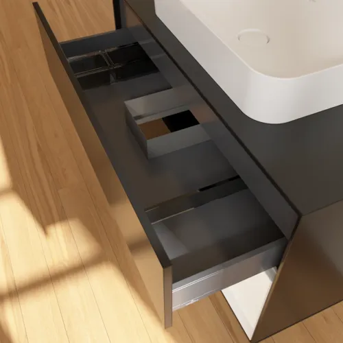 VILLEROY BOCH Umyvadlová skříňka Finion, s osvětlením, 2 výsuvy, 1000 x 603 x 501 mm, černý matný lak / bílý matný lak / černé matné sklo #F662MTPD, obrázek 5