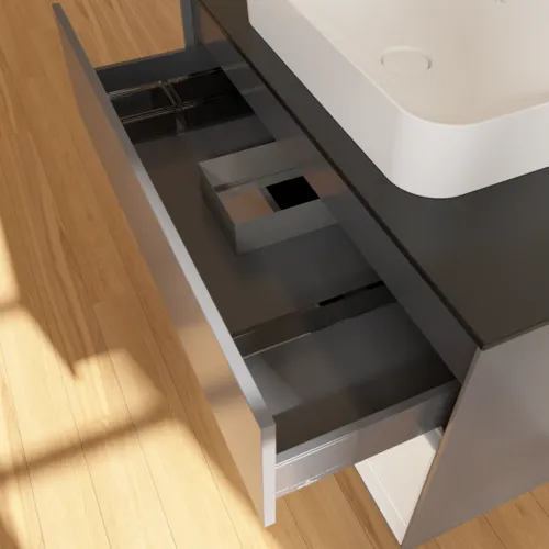 VILLEROY BOCH Toaletní skříňka Finion, s osvětlením, 2 výsuvy, 1000 x 603 x 501 mm, antracit matný lak / lesklý bílý lak / sklo černé matné #F662GFGK, obrázek 8