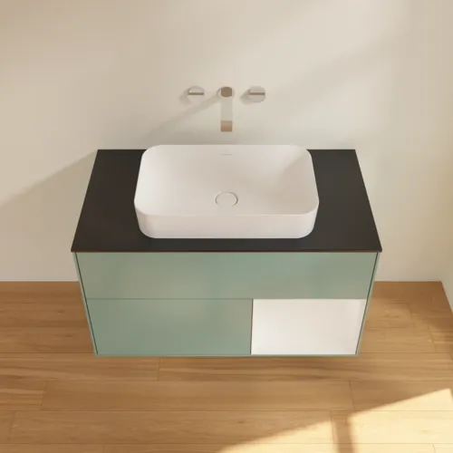 VILLEROY BOCH Toaletní skříňka Finion, s osvětlením, 2 výsuvy, 1000 x 603 x 501 mm, olivový matný lak / lesklý bílý lak / sklo černé matné #F662GFGM, obrázek 4