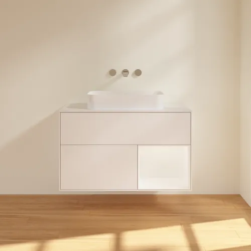 VILLEROY BOCH Toaletní skříňka Finion, s osvětlením, 2 výsuvy, 1000 x 603 x 501 mm, bílý matný lak / bílý matný lak / sklo bílé matné #F661MTMT, obrázek 3