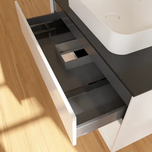 VILLEROY BOCH Toaletní skříňka Finion, s osvětlením, 2 výsuvy, 1000 x 603 x 501 mm, lesklý bílý lak / lesklý bílý lak / sklo černé matné #F662GFGF, obrázek 8