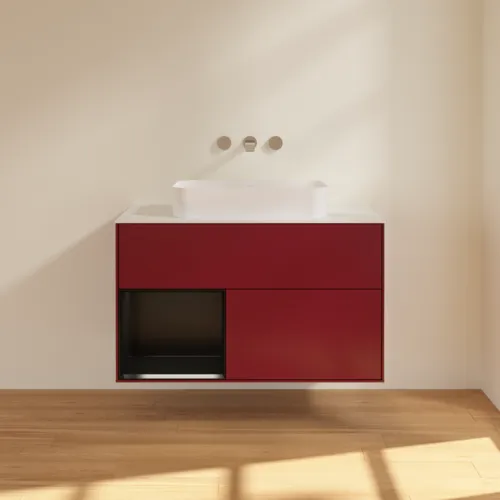 VILLEROY BOCH Toaletní skříňka Finion, s osvětlením, 2 výsuvy, 1000 x 603 x 501 mm, Pivoňka matný lak / Černý matný lak / Sklo bílé matné #F651PDHB, obrázek 3