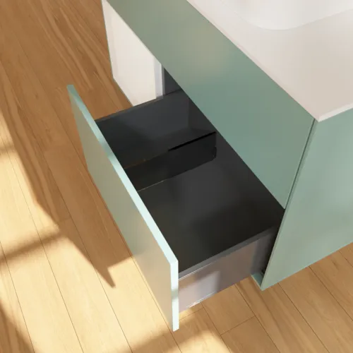 VILLEROY BOCH Toaletní skříňka Finion, s osvětlením, 2 výsuvy, 1000 x 603 x 501 mm, olivový matný lak / lesklý bílý lak / sklo bílé matné #F651GFGM, obrázek 7