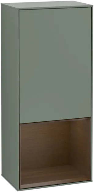 VILLEROY BOCH Boční skříňka Finion, s osvětlením, 1 dvířka, 418 x 936 x 270 mm, olivový matný lak / ořechová dýha #F550GNGM