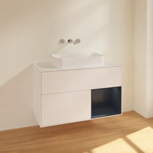 VILLEROY BOCH Toaletní skříňka Finion, s osvětlením, 2 výsuvy, 1000 x 603 x 501 mm, bílý matný lak / půlnoční modrý matný lak / bílé matné sklo #F661HGMT, obrázek 2