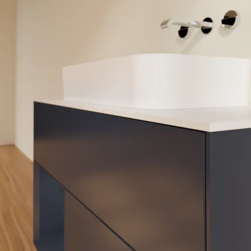 VILLEROY BOCH Toaletní skříňka Finion, s osvětlením, 2 výsuvy, 1000 x 603 x 501 mm, Midnight Blue Matt Lacquer / Midnight Blue Matt Lacquer / Glass White Matt #F651HGHG, obrázek 6