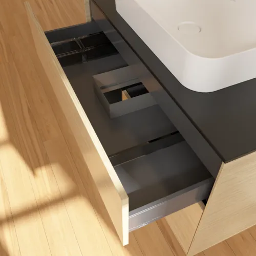 VILLEROY BOCH Toaletní skříňka Finion, s osvětlením, 2 výsuvy, 1000 x 603 x 501 mm, dubová dýha / černý matný lak / černé matné sklo #F652PDPC, obrázek 8