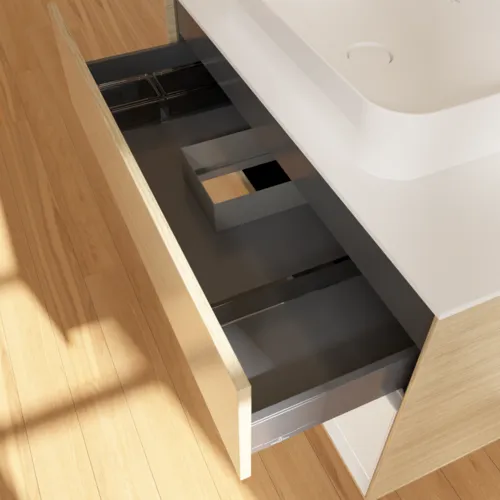 VILLEROY BOCH Toaletní stolek Finion, s osvětlením, 2 výsuvy, 1000 x 603 x 501 mm, dubová dýha / lesklý bílý lak / sklo bílé matné #F661GFPC, obrázek 8
