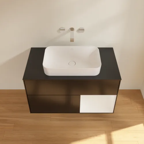VILLEROY BOCH Umyvadlová skříňka Finion, s osvětlením, 2 výsuvy, 1000 x 603 x 501 mm, černý matný lak / lesklý bílý lak / černé matné sklo #F662GFPD, obrázek 4