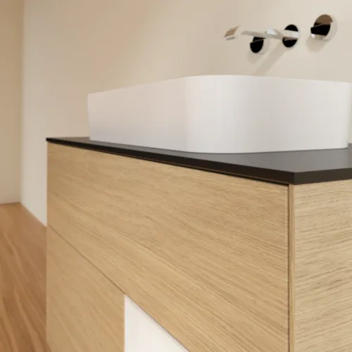 VILLEROY BOCH Toaletní skříňka Finion, s osvětlením, 2 výsuvy, 1000 x 603 x 501 mm, dubová dýha / lesklý bílý lak / černé matné sklo #F662GFPC, obrázek 6